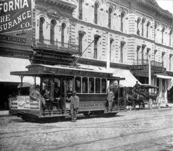 LACE car and crew in front of the St Elmo Hotel, 1892.