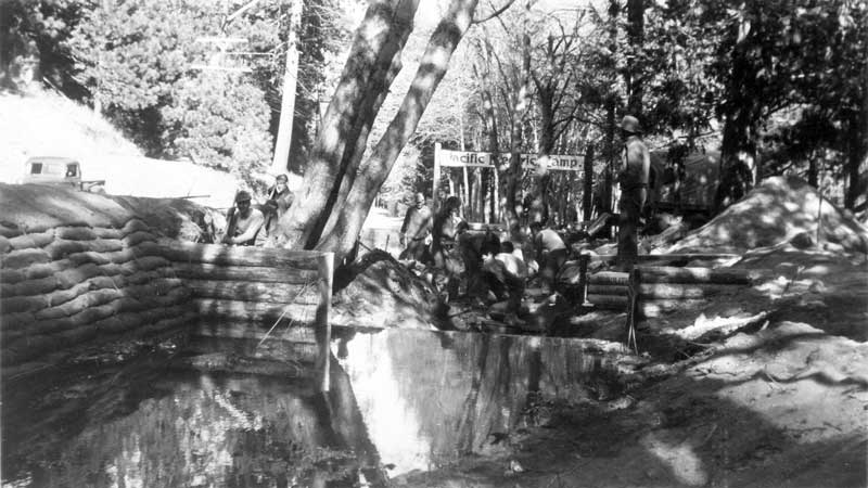 PE Camp entrance c.1940, creek runs alongside CA-189.
